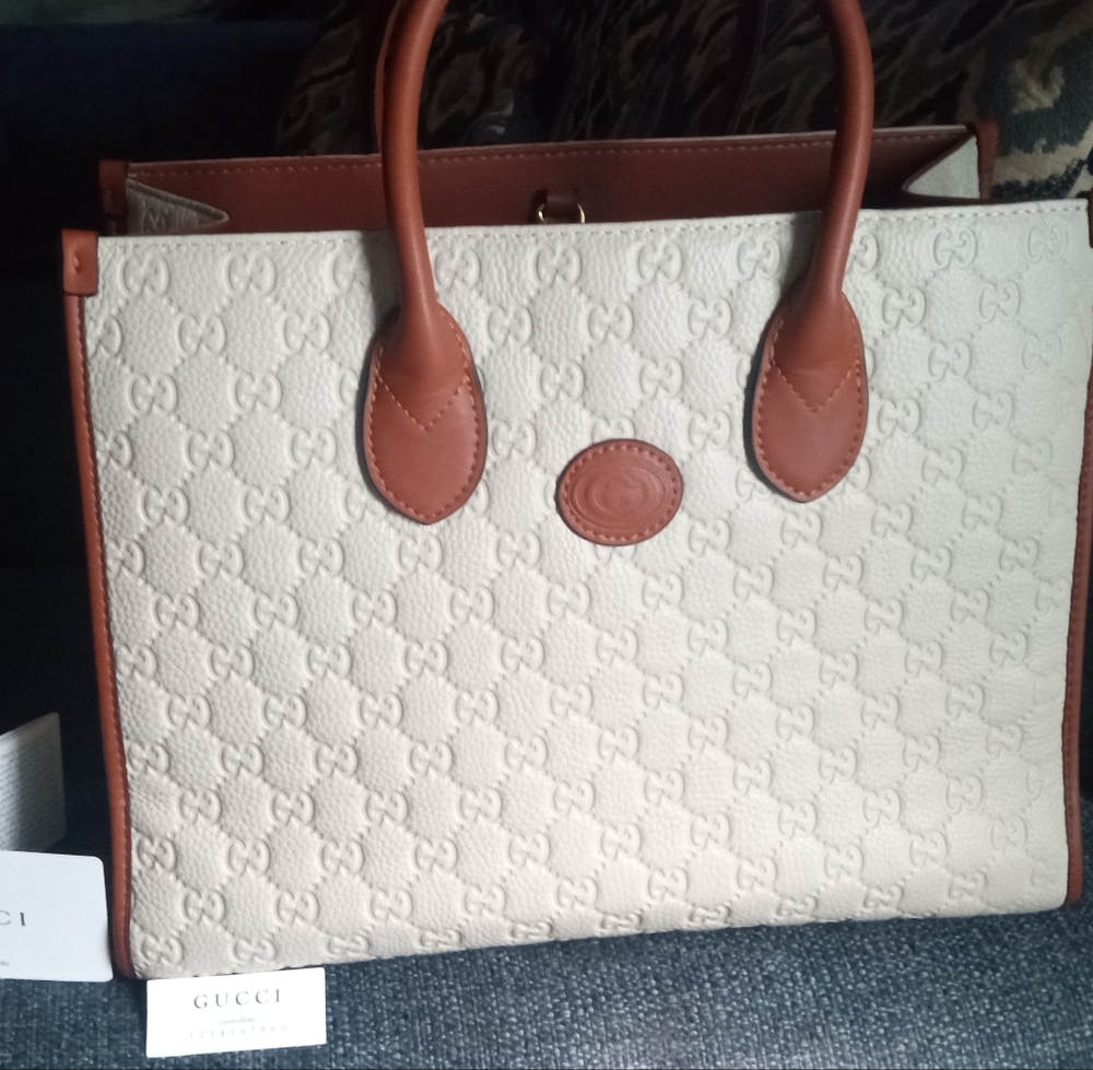 New Gucci FLORENCE Cream and Brown Tote Bag LEATHER - Picture 3 of 15